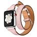 Produktbild Big-Mountain Für Apple Watch Series 4 | Leder Armband Strap Band | Bügel Doppelter Kreis Leder Band Ersatz Armband Silberne Schnalle Ersatzarmband Zubehör | 40mm (Rosa)