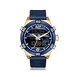NAVIFORCE Uhr Quarz Armbanduhr Herren echte Leder Uhr LED Anzeigen Uhr