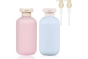 OMBRISA Bottiglie da Viaggio per Shampoo 200ml 2 pezzi con erogatore a pompa e tappo flip, Flaconi da Viaggio Ricaricabili per Articoli da Toeletta, antiperdita per shampoo (Rosa + blu)
