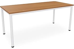 Dila GmbH Schreibtisch/Besprechungstisch in verschiedenen Größen und Farben weißes Metallgestell Konferenztisch Arbeitstisch (B: 180 cm x T: 80 cm, Buche)