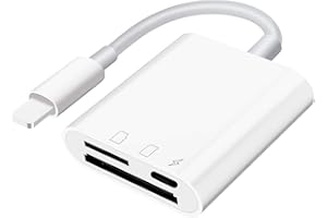 SD Card Reader for i-Phone i-Pad, SUNTRSI Camera Card Viewer 3 in 1 SD Card Reader Adapter, Simultaneous Charging and Card Reading Memory Card Adapter for Windows Mac OS Desktop Laptop, Plug and play