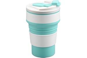 Vanyibro Silicone Foldable Cup with Lid,Portable and Reusable Camping Cup,Compact and Leak-Proof (Blue, 350ml)