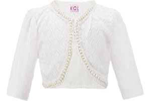 Gum & Berries Girls Long Sleeve Floral Lace Bolero Cardigan Kids Shrug Cover Up Beaded Textured Pearls Design Special Occasion Smart Look Top 3-13 Years