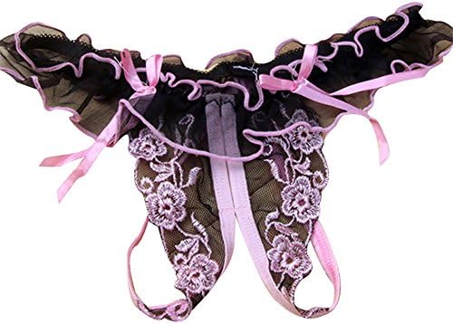 Senza Fretta Female Perspective Lace Panties Sexy Underwear Low Rise Thong (Pink)