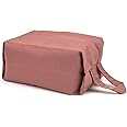 Fycyko Compatible with Makeup Bag Simple Solid Color Fold Canvas Toiletry Bag Travel Makeup Pouch Organiser Mini Cosmetic Bag for Women Girls-Pink