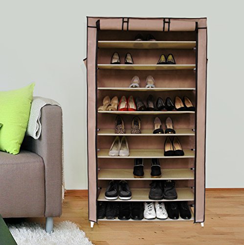 Songmics XXL 10 Schicht staubdichtes Schuhregal für ca. 45 paar Schuhe Schuhschrank Regale 88 x 28 x 160 cm hellbraun RXJ36K - 2