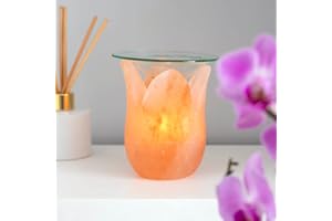 SOMETHING DIFFERENT Bruciatore per olio a forma di tulipano in sale dell'Himalaya, 13 cm x 9 cm (1 pezzo), pezzo unico e sofisticato, fragranza naturale e atmosfera rilassante, ideale per la decorazione della casa
