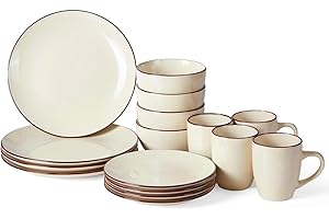 HOMD 16-Pieces Stoneware Dinnerware Set, Dinner Set, Kitchen Dinnerware Ceramic Crockery Set, Dinner Service Set for 4, Include Dinner Plate, Dessert Plate, Cereal Bowl and Mug（Beige）