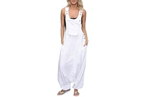 ITISME JEANSHOSEN ITISME Salopette Sarouel Femme Grande Taille Femmes U Cou sans Manches Dos Nu Côté Les Poches Bouffant Longue Combinaisons Sarouel Femme Romper Jumpsuit Combinaisons Courte Pantalon