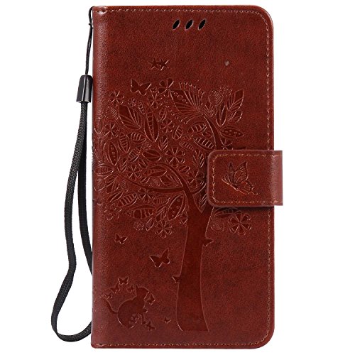 Preisvergleich Produktbild DENDICO Sony Xperia X Hülle, Leder Handyhülle mit Standfunktion und Kartenfach, Magnetverschluss Flip Brieftasche Etui Schutzhülle für Sony Xperia X - Braun