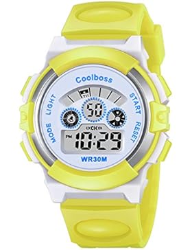 Souarts Junge Mädchen Armbanduhr Digital Display Sport Uhr LED Wecker Kalender Stoppuhr Wasserdichte uhr Gelb