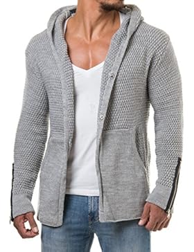 Carisma Herren Strickjacke Cardigan Marine Blau Navy Kunstleder Gesteppt Patches 7221