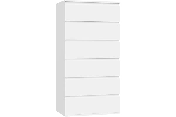 FOREHILL Byrå vit med 6 lådor 119 cm smalt lådskåp | Skåpskåp highboard skänk för sovrum, vardagsrum, hall, utrymmesbesparande, grepplös design, modern, 60 x 40 x 119 cm