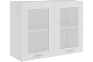 Tidyard Armadio Sospeso con Vetro in Truciolato,Armadietto da Parete per Il Cucina,Mobile Pensile da Bagno,con 2 Ante e 2 Ripiani,80x31x60 cm,​​​​​​​Colore Bianco