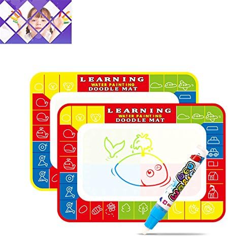 Fuson Magic water Canvas,Large Doodle Mat Water Painting Drawing Writing Canvas tool, Graffiti Board Toy , with two Magic Pens