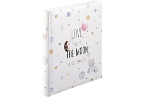 Hama Babyalbum "To The Moon" (Baby-Fotoalbum mit 60 Seiten für Mädchen und Jungen, Kinder-Fotobuch für ca. 240 Fotos, Photoalbum zum Selbstgestalten und Einkleben mit Motiv, Album-Format 29x32cm) weiß