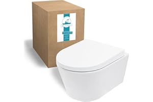 Calmwaters® Honest Small Komplettset mit WC-Sitz, hängendes Raumspar-WC mit kurzer Ausladung als Tiefspüler, D-Form, Sanitärkeramik in Weiß, WC-Sitz aus Duroplast mit Absenkautomatik, 08BC2388