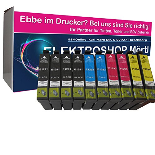 10 komp. XL Druckerpatronen Epson WorkForce WF-3010DW WF-3520DWF WF-3530DTWF WF-3540DTWF WF-7015 WF-7515 WF-7525 Sie bekommen 4 x Schwarz 2 x Blau 2 x Rot 2 x Gelb kompatibel zu Epson T1291 T1292 T1293 T1294 T1295