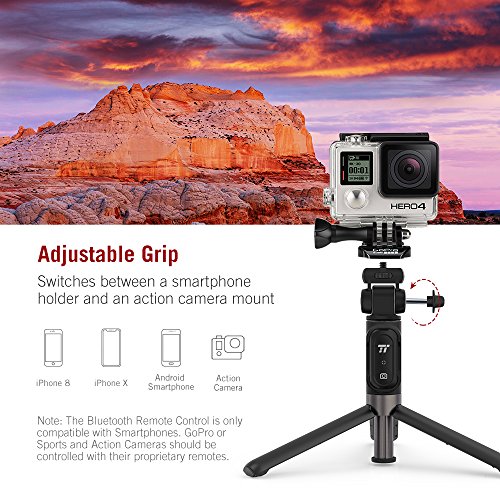 Bastone Selfie TaoTronics Selfie Stick Tripode Estensibile Treppiedi in Alluminio con Telecomando Bluetooth 3.0, Batteria Ricaricabile, Compatibile con Smartphone Android / iOS, o Action Camera con Vite di Montaggio da 1/4â€