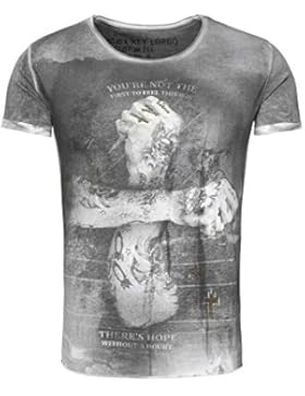 Key Largo Herren T-Shirt DOUBT Vintage Look mit Nieten Tattoo Arm Kreuz Stern Verwaschen