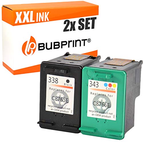 bubprint Cartuchos de impresora compatibles para HP 343+338 color y negro DESJEKT Deskjet 480 5740 5745 6520 6540 6620 6840 9800 OFFICEJET 6205 62106115 7210 7310 7410 Photosmart 2575 2610 2710 7850