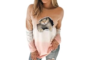 ORANDESIGNE Felpa Donna Gatto Sweatshirt Felpe Maglione Invernale Maglie Leggere Manica Lunga Maglietta Elegante Curvy Crewneck Sweatshirt Stampa 3D Gatti Girocollo Pullover Casual