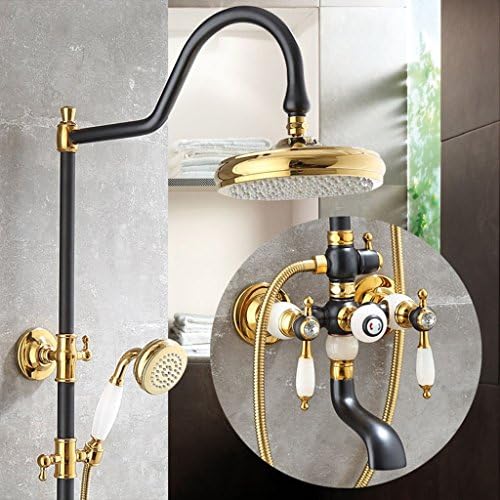 Cqq Shower kit American style Natural jade shower Device Shower set   European style Imitation ancient All hot and cold water faucet shower Device (color : D)