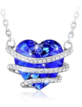 CAROLIER JEWELRY Damen Halskette Swarovski Kristall Blau Herz Anhänger