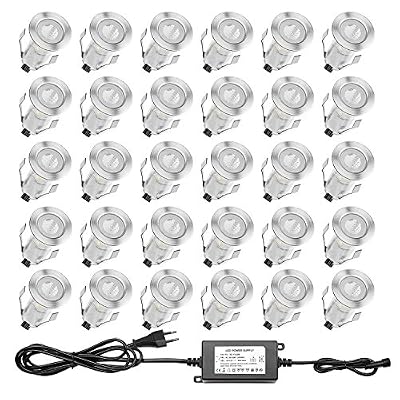 QACA Lot de 30 Mini Lampe de Spot Encastrable LED pour Terrasse Enterré Plafonnier DC 12V Etanche IP67 Escalier pour Eclairage Extérieur, L'escalier, Patio, Piscine, Paysage (Blanc Chaud)