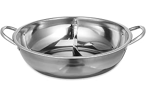 FELTECHELECTR Stainless Steel Mandarin Pot Induction Frying Pan Asian Cookware Induction Wok Divided Hotpot Pot Divider Stainless Steel Pot Double Sided Pot Silver Practical Hot Pot Thicken