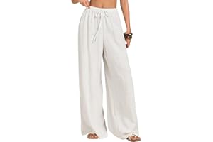 Neteson Pantaloni Lino Donna Larghi Pantaloni Leggeri Elastica Elegante Casual Gamba Larga con Tasca