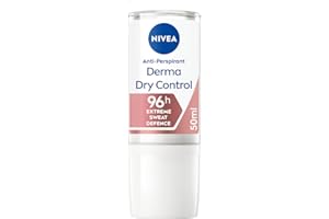 NIVEA Derma Dry Control Antiperspirant 96h Deodorant Roll-On (50 ML), Women’s' Deodorant with Extreme Sweat and Odour Defence and Skin Protection