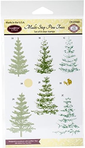 Justrite Papercraft Clear Stamps 4-Inch x 6-Inch Multistep Pine Trees, Acrylic, Multicoloured