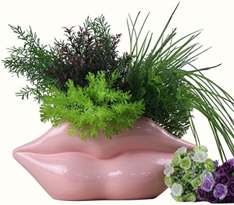 Jzpla Simple Creative Lips Red Vase Resin Living Room Couple Ornament,Pink