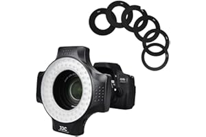 JJC Flash LED macro ad anello con 60 luci LED ad alta intensità, diffusore flash per obiettivo fotocamera Canon Sony Nikon Olympus Fuji DSLR, 6 anelli adattatore connettore obiettivo – 49 mm fino a 67