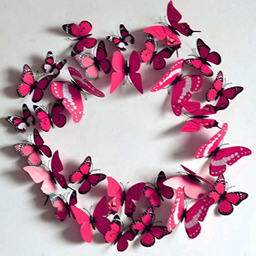 Preisvergleich Produktbild Vakind Abnehmbar Wandsticker Neu 3D- Wandaufkleber Haus Dekor Wandtattoo Zimmerschmuck 3D-Schmetterling (Rote Hauptfarbe)