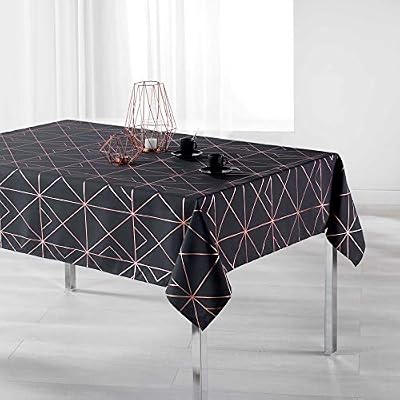 Douceur d'Intérieur NAPPE RECTANGLE 150 x 240 CM POLYESTER IMP METALLISE QUADRIS ANTHRACITE/OR ROSE
