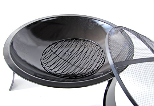 XXL 61cm Feuer-Schale schwarz Feuer-Korb mit Funkengitter Garten-Kamin Pflanz-Schale Terrassen-Ofen Feuer-Stelle Grill-Feuer - 4