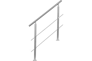 EINFEBEN Barandilla de acero inoxidable de 120 cm con 2 travesaños, diámetro de 42 mm, barandilla para balcones y jardines en interior y exterior