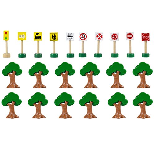 Wooden Railway Train Set - 80 Pieces with Play Accessories