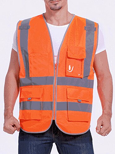 Panegy Adult’s Multi Pockets Sleeveless High Visibility Zipper Front Safety Vest with Reflective Strips Neon Orange XL by Panegy - 2
