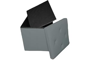 Luga PUFF POUF CONTENITORE QUADRATO ECOPELLE PANCA BAULE 38X38CM TRAPUNTATO (LON-Grigio)