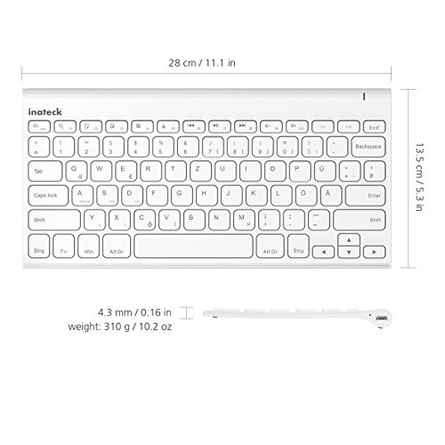 Inateck Wireless Bluetooth Tastatur| Wireless Keyboard aus Edelstahl| Standby-Laufzeit von bis zu 4 Monaten| Anwendung für Notebook / Laptop / Netbook/ Microsoft Surface Pro/ Android / Tablet PC/ Samsung Galaxy Tab und Bluetooth-fähigen Geräte| Weiß - 4