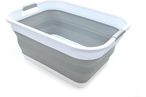 SAMMART 41L Collapsible Plastic Laundry Basket - Foldable Pop Up Storage Container/Organizer - Portable Washing Tub - Space Saving Hamper/Basket (Grau)