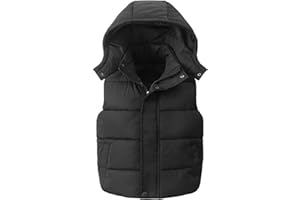 Ommda Gilet sans manches à capuche léger et chaud pour garçons filles, Doudoune sans Manche Automne Hiver Coupe Vent Manteau,Le noir,13-15 ans