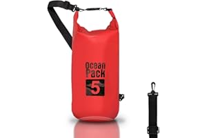 CABLE TECHNOLOGIES Dry Bag, Borsa Sacca Zaino Impermeabile Waterproof, chiusura a rotolo e tracolla, custodia impermeabile per cellulare e marsupio per Mare Barca Pesca Rafting Spiaggia Sport Acquatici (Red, 5l)