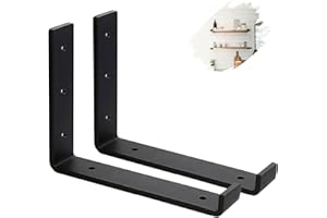 MLOQI 2 Pack Scaffold Board Shelf Brackets with Lips, 5mm Thick Heavy Duty L Wall Brackets for Shelves, Black Industrial Shelves Support (9"x6"/22.5cm x 15cm)