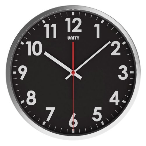 Unity UNSW006 Lautlose Wanduhr mit Gehäuse aus rostfreiem Stahl - Stratford, Durchmesser 30 cm