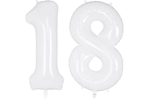 ONLYQIQIU White Large Numbers 18 Balloons, 40 Inch Big Helium Foil Number Balloons, 2 Pcs Digital Balloons for Girls Boys 18th 81st Birthday Party Decorations/Anniversary Party Supplies (Number 18, White)
