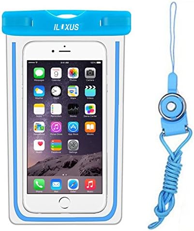 IPX8 Waterproof Wallet, Passport Case Iluxus®, Waterproof and Dust-Proof for Cash, Media and any smart phone up to 15.24 cm (6 Inches) – Great for the beach, Waterproof, iPhone 6/6S/7/7 Plus/6S Plus/SE/5/5S/5 °C, Galaxy S8 S8 + S8 Plus/S8/Edge Edge/S6/S7/S7/S6/Edge/S5, Huawei P8 etc. Up to 6 Inches, Fluorescent Frame, 6 Zoll Blau